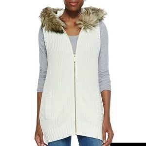 Michael Kors Cream Faux Fur Trim Knit Vest